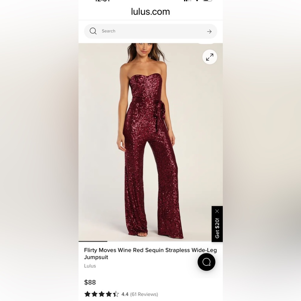 Lulus red sequin strapless jumpsuit, size M